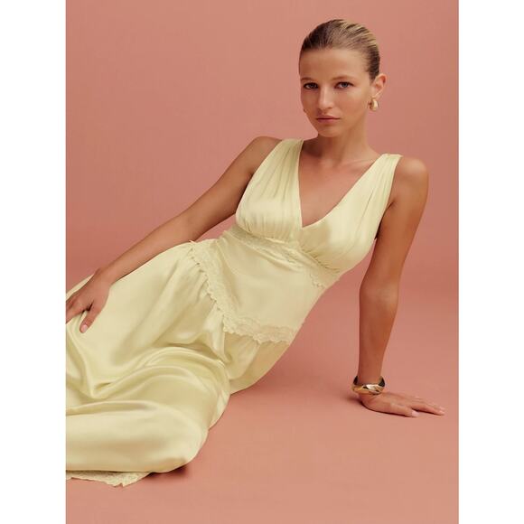 Reformation Stasia Silk Dress Blonde - Picture 3 of 16